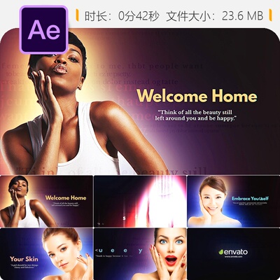 美容护肤产品宣传AE模板时尚广告视频设计水疗护理服务展示片