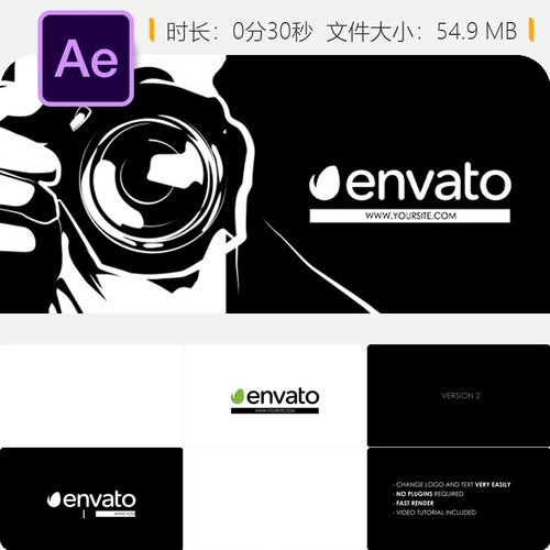 摄影师摄影工作室LOGO动画AE模板照片拍摄作品集展示片头设计