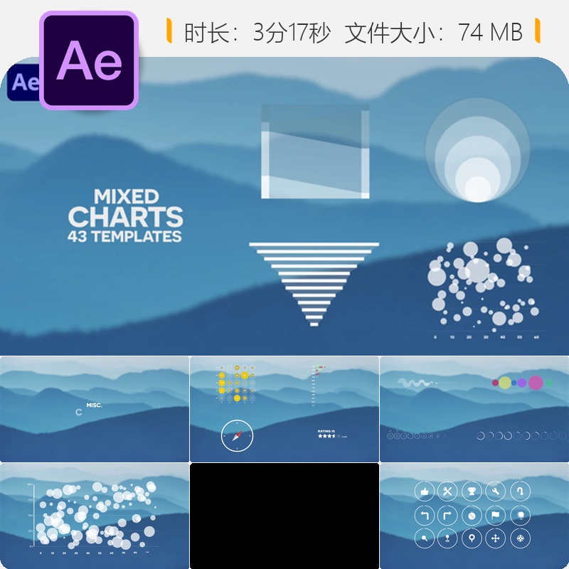 43种混合图表信息图形包AE模板数据可视化商业展示动画效果设计