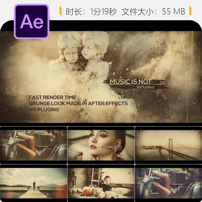 Epicness电影感AE模板脏乱风格开场预告片片头动画4K高清视频