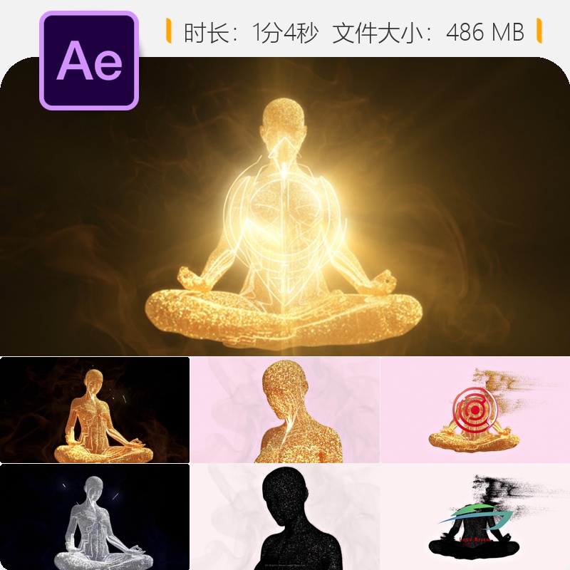冥想觉醒AE模板瑜伽平衡能量控制4K LOGO动画黑暗意识禅定脉轮
