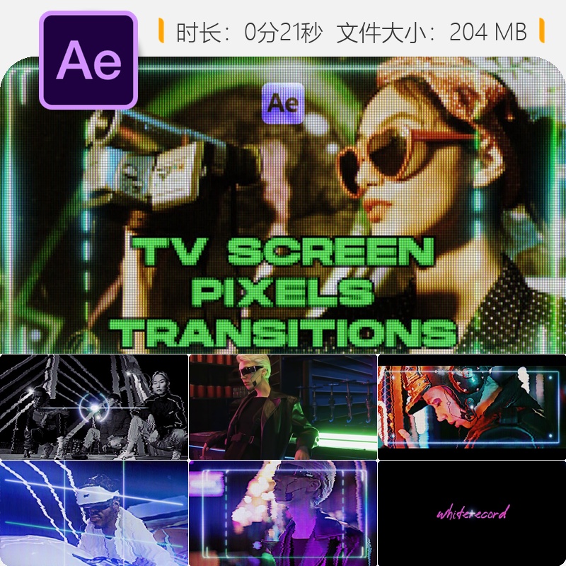 电视屏幕像素过渡AE模板数字显示液晶显示器动态效果4K高清视频