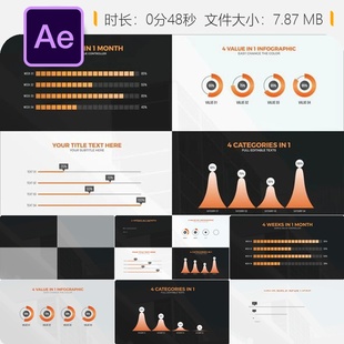 AE模板企业品牌年度增长统计信息图表柱状图动画视频制作模板