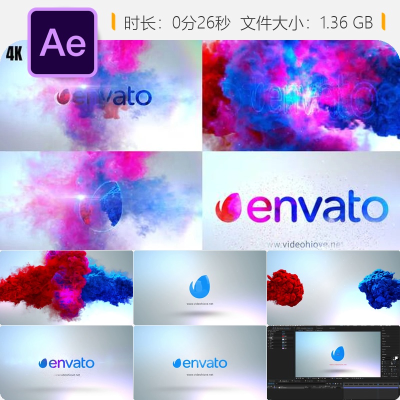 AE模板粒子冲击LOGO动画能量爆炸多彩星系企业标志展示特效片头