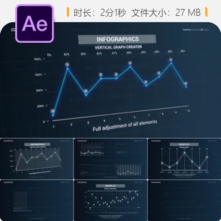 AE模板垂直柱状统计图表信息图制作工具动画视频模板素材资源