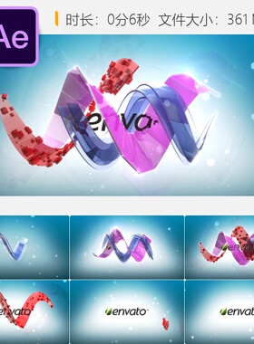 AE模板紫色发光玻璃质感LOGO动画3D粒子光效反射片头AE工程文件