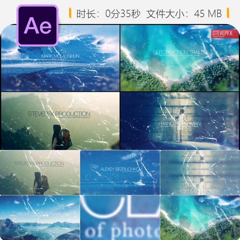 Glitch故障风格动作电影预告片片头AE模板史诗级特效开场动画