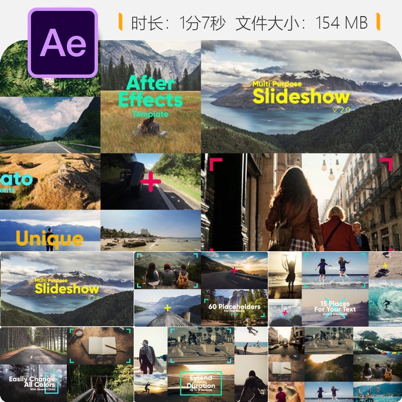 AE模板明亮商务电影感优雅企业展示幻灯片视频开场相册动画AE