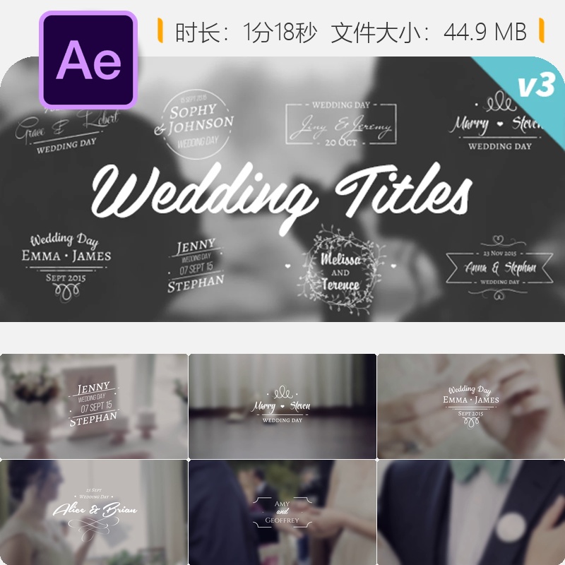婚礼回忆AE模板阳光温暖标签动画设计婚礼片头制作精美温馨浪漫
