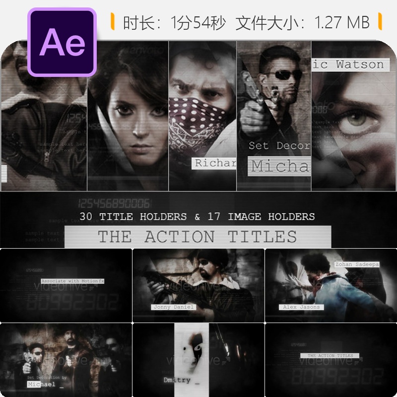 AE模板故障风格电影动态特效开场全息效果动画After Effects模板