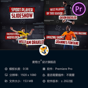 足球篮球明星球员动态卡片展示PR模板体育赛事开场视频片头AE