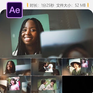 AE模板多彩图像记忆视频相册幻灯片展示动画效果4K高清品质设计