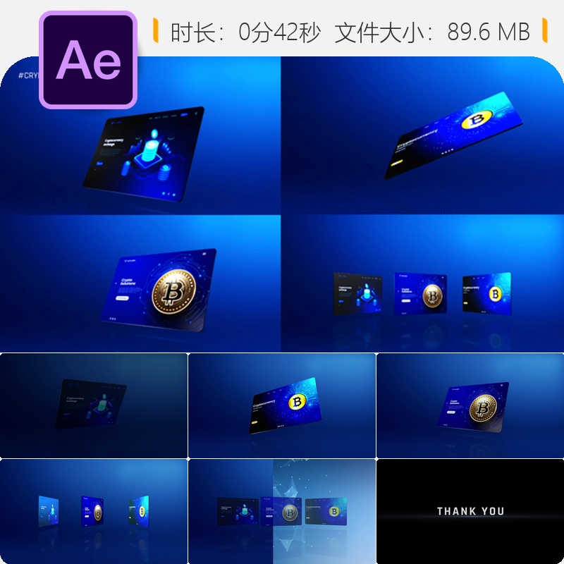 加密货币卡牌促销AE模板抽象气球彩色图表动画设计4K高清效果