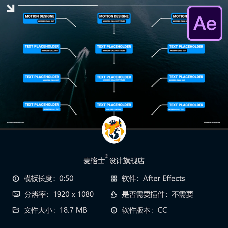 现代动态标注AE模板创意信息图表下三分之一动画箭头元素设计