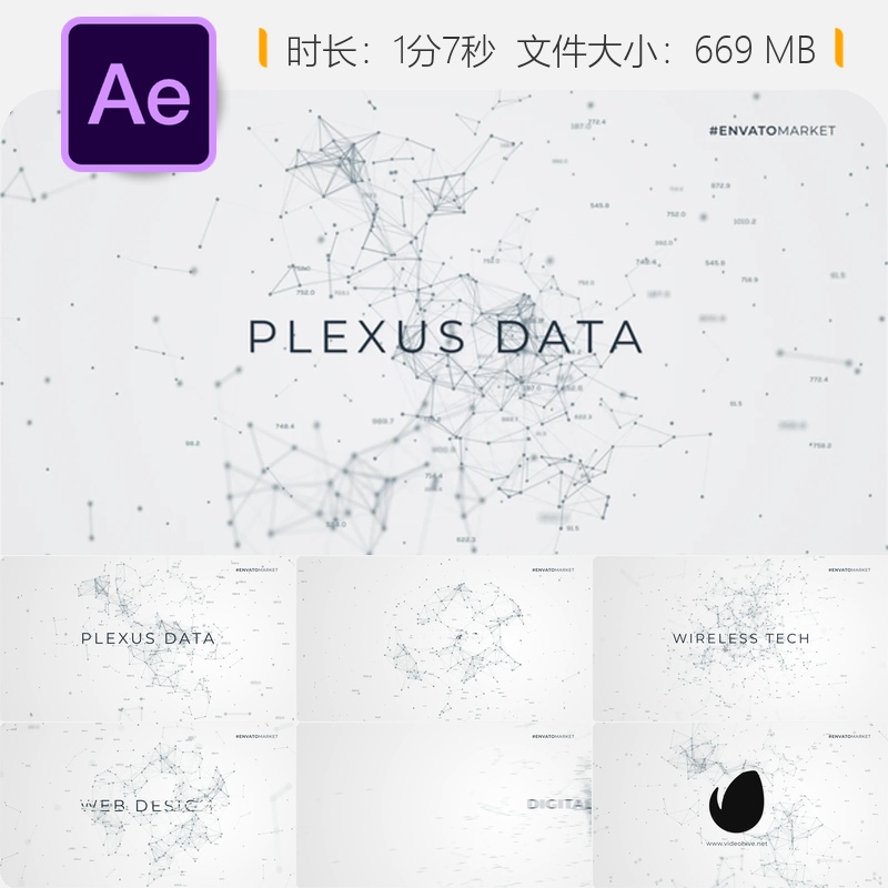 数据流AE模板故障风格科技感数字统计网络安全分析动画特效片头