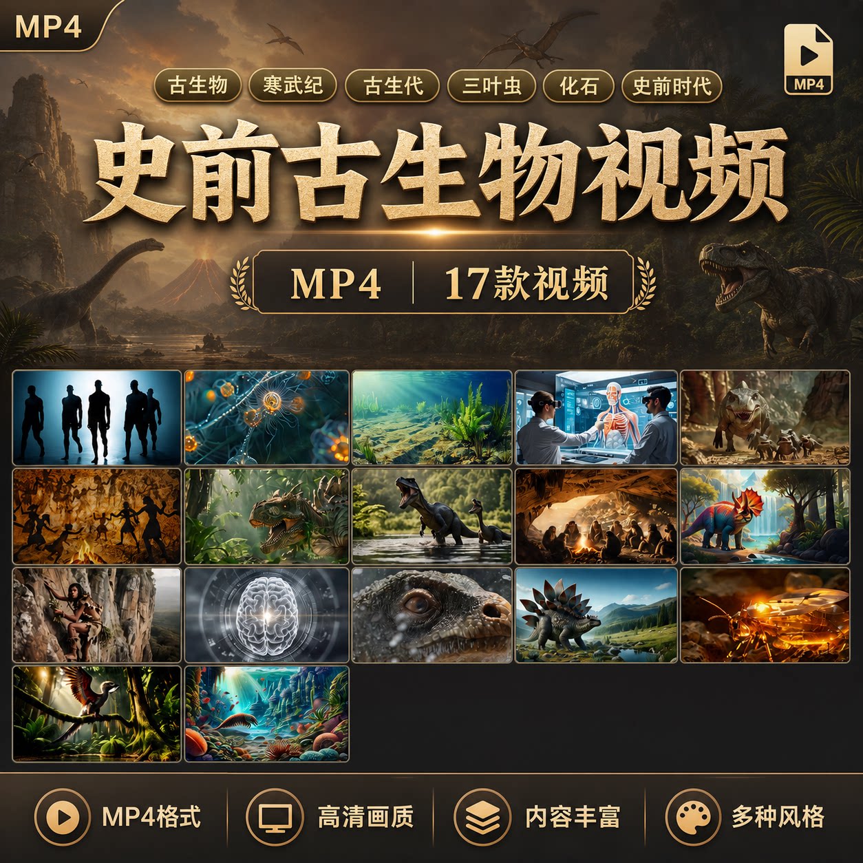史前古生物侏罗纪恐原始部落文明进化历程龙世界寒武纪三视频素材