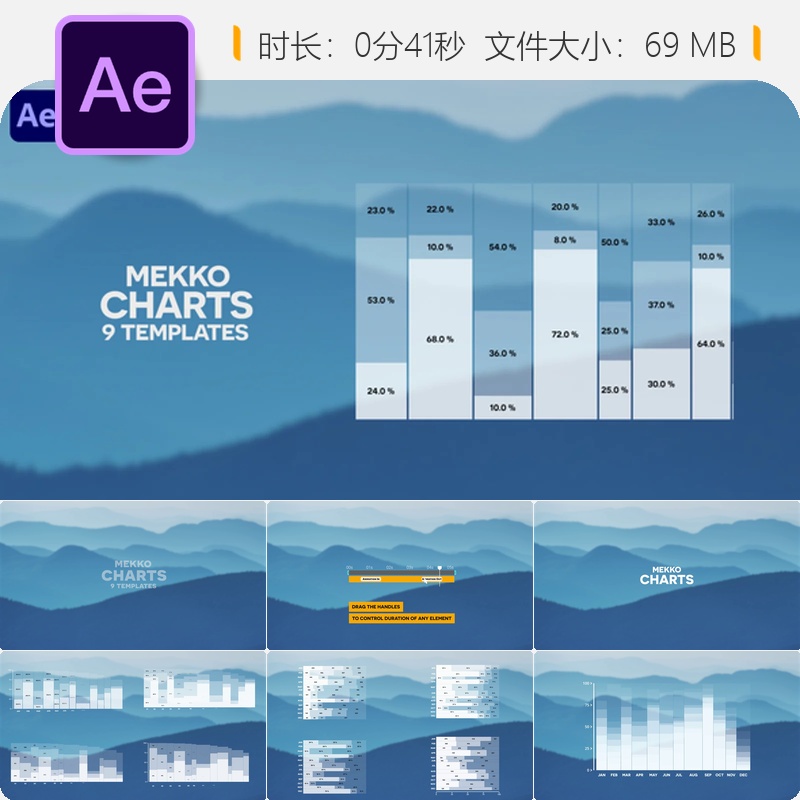 AE模板9种Mekko图表信息图形包商业数据可视化柱状图圆形元素