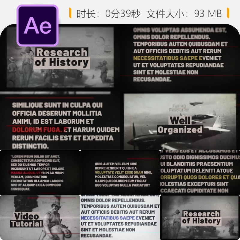 历史犯罪案件纪录片周年纪念相册展示片头AE模板4K高清素材包