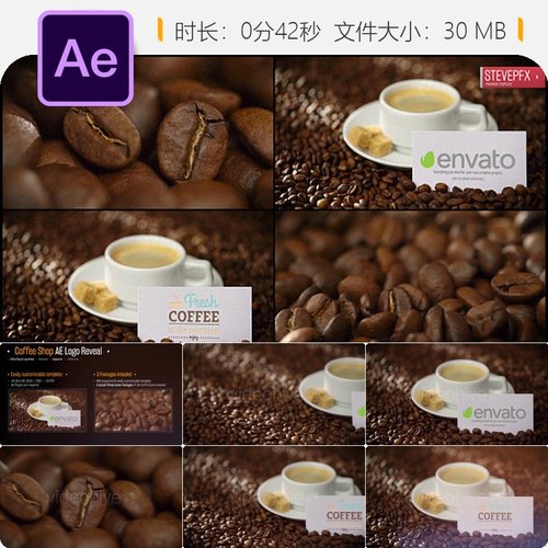 咖啡店AE模板产品宣传视频美式卡布奇诺咖啡师动画4K高清品质