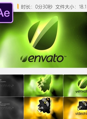 水流动效LOGO开场AE模板绿色水感标志动画4K高清视频片头设计