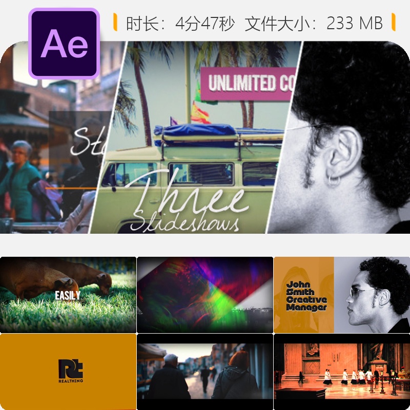 AE模板假日开场扭曲特效视频展示幻灯片动画片头4K高清实拍素材