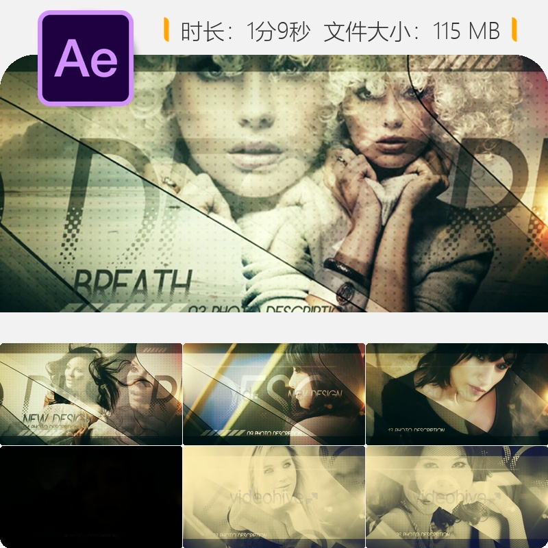 黑白婚礼照片画廊AE模板时尚幻灯片企业宣传片家庭相册音乐视频