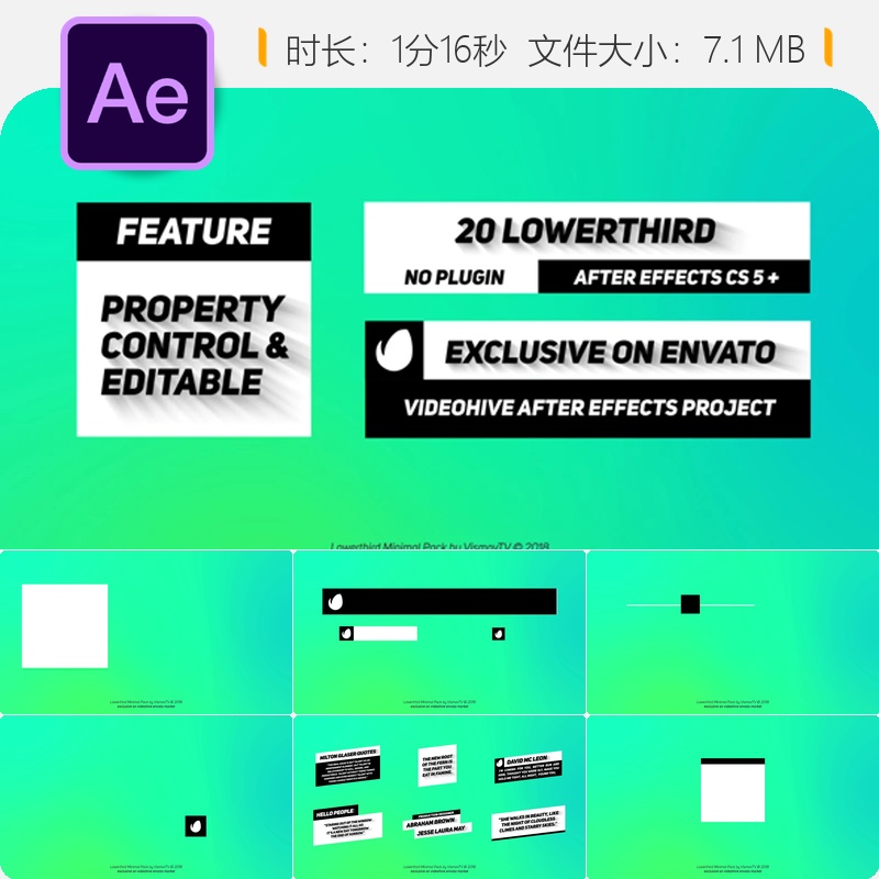 现代简约AE模板长阴影文字下三分之一电视广播频道动画