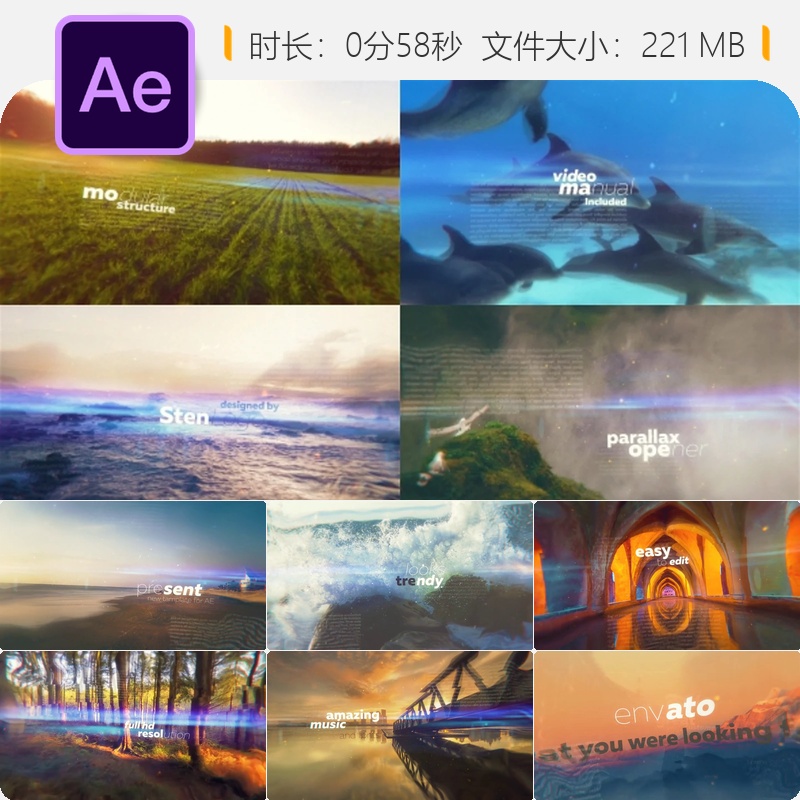 企业宣传AE模板视差画廊社交媒体视频特效包装动画制作VFX特效