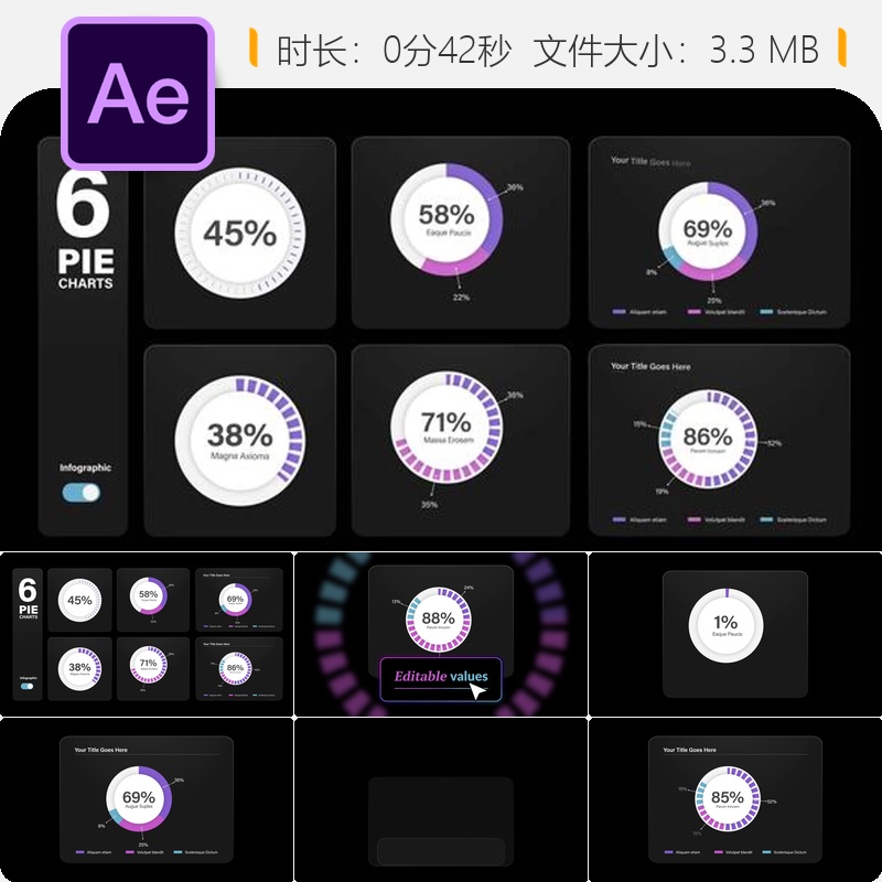 AE模板动态饼图信息图表动画统计数据可视化视频制作素材资源