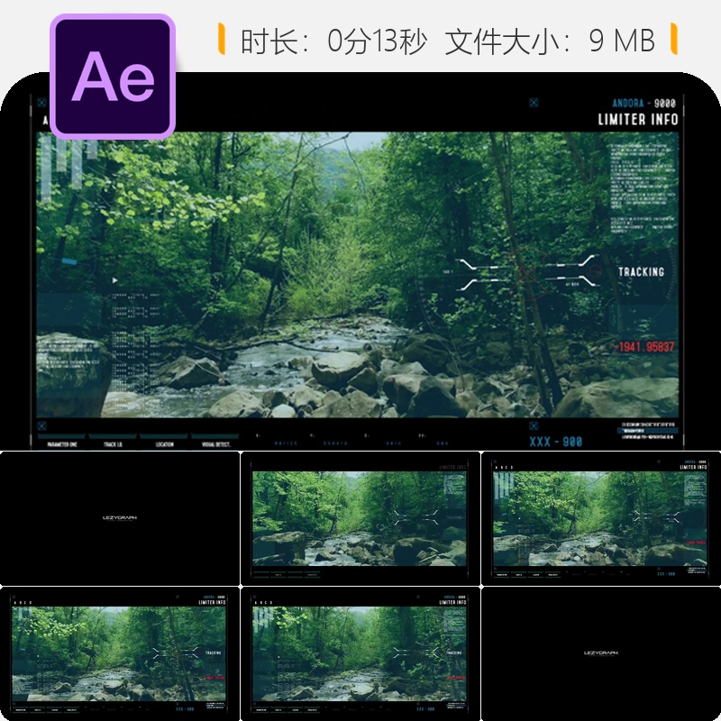 HUD视频监控AE模板科幻数字界面元素无人机屏幕数据信息图形包