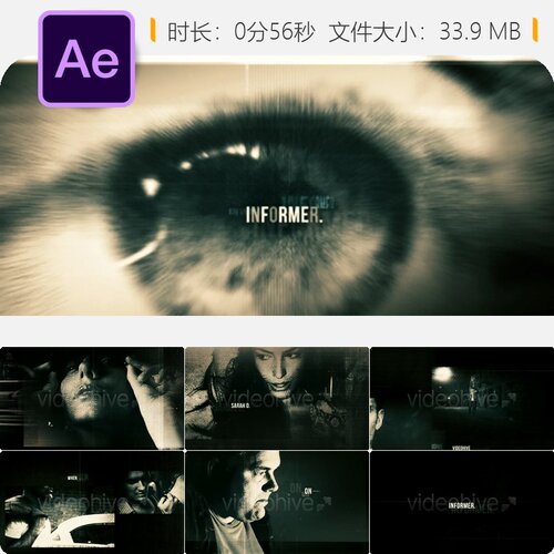INFORMER间谍惊悚电影预告片AE模板黑暗悬疑动作大片开场特效