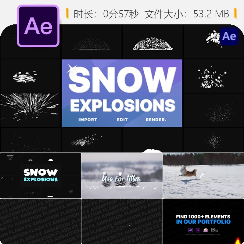 雪暴爆炸雪花新年圣诞节冬季雪景特效AE模板动画素材4K高清视频