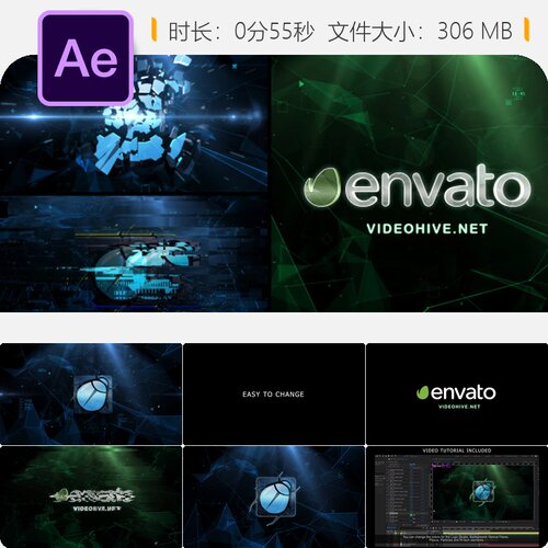 Plexus科技网络数字故障粒子科幻AE模板4K动态LOGO动画片头60