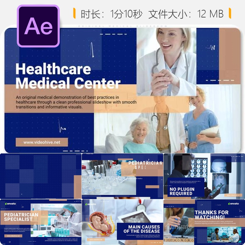 医学临床细菌解剖脑部讨论AE模板蓝色企业风格医疗幻灯片动画