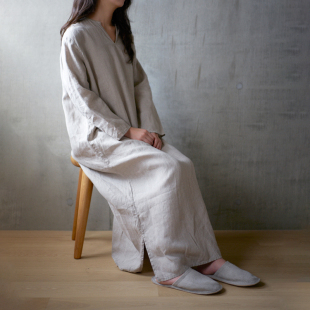 女夏宽松透气家居服外穿休闲 work纯色亚麻睡衣长款 日本Fog linen