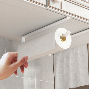 厨房卷纸架免打孔橱柜下挂纸巾架吊柜下悬挂抹布保鲜膜收纳置物架
