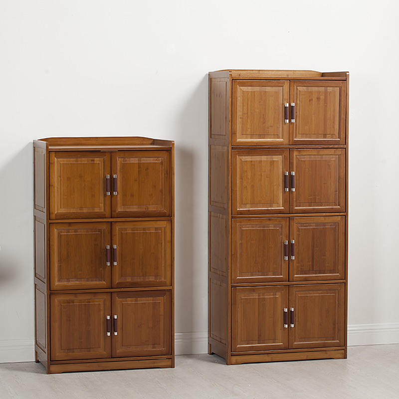 全楠竹加宽书柜置物架带门仿古储物柜厨房收纳层架微波炉柜竹子