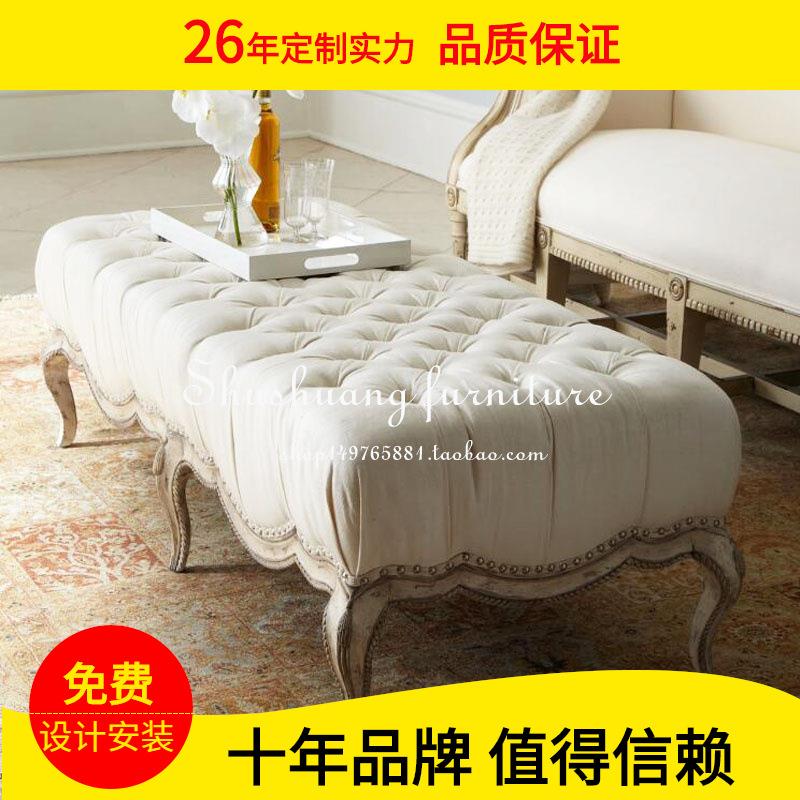 美式欧式床尾凳床前床边登床尾榻卧室实木沙发凳床凳轻奢家用凳子
