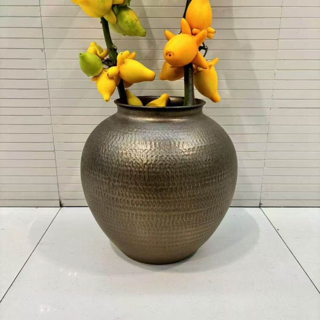 金色陶瓷花瓶桌面落地大号插花器干枝陶罐酒店样板房玄关装饰摆件