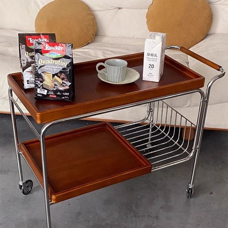 中古沙发小推车可移动茶几网红实木边几日式家用客厅边柜茶水餐车