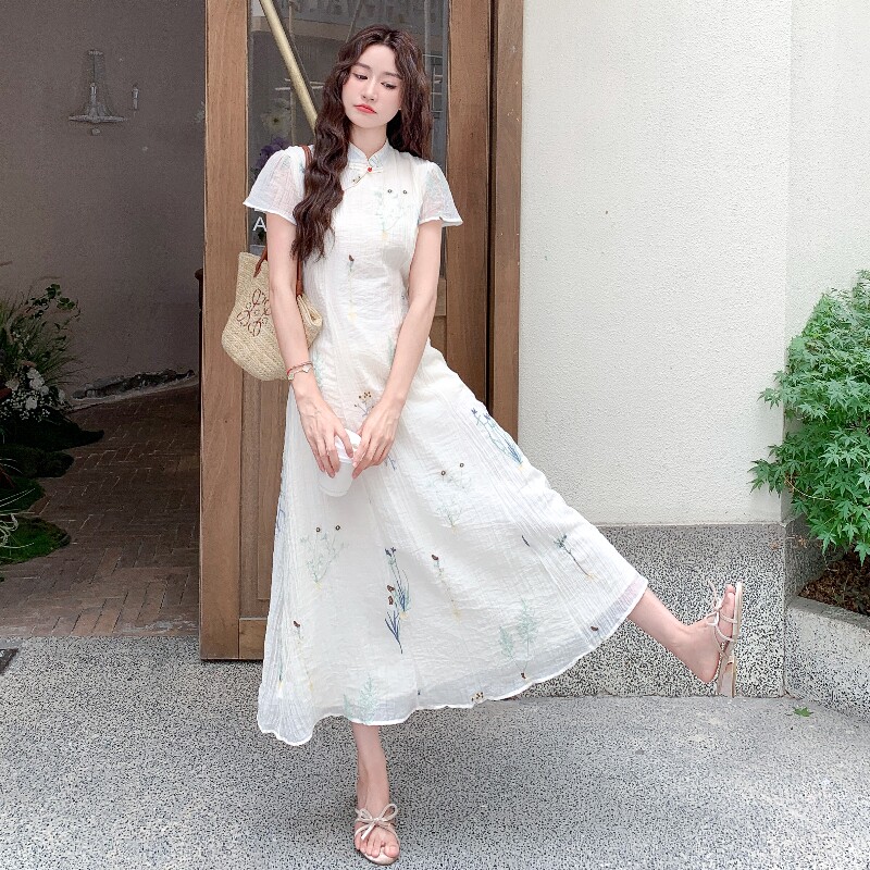 新款现货！国风休闲宽松旗袍系带连衣裙
