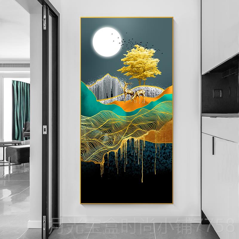 新款玄背关钻装饰画现代简约道走廊挂画晶瓷镶入户过客厅竖版景墙图片