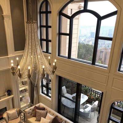 美式长吊灯复式楼别墅loft公寓挑空大客厅灯水晶餐厅法式楼梯灯具