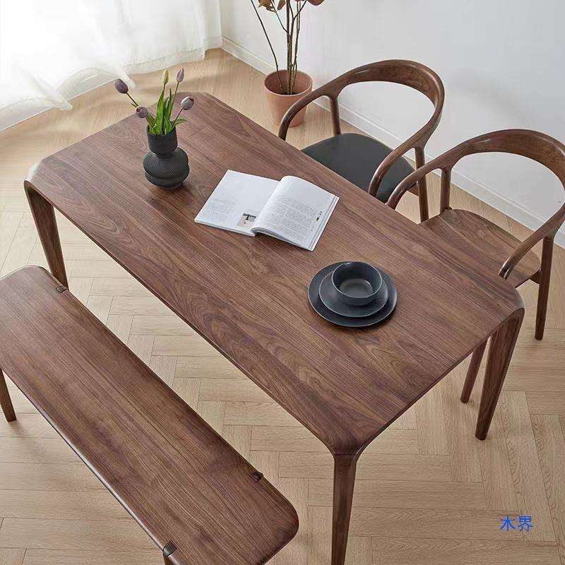 北美黑胡桃木实木榫卯茶桌家用吃饭桌子长方形书桌原木餐桌家具