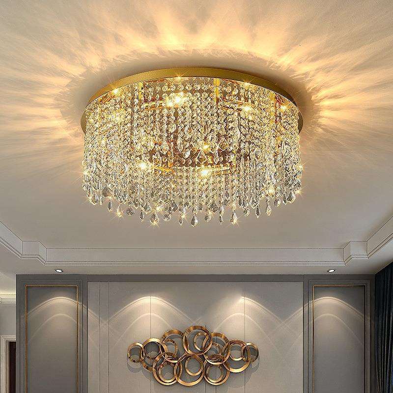 现代轻奢大气水晶客厅灯璀璨水晶珠帘吸顶灯客厅卧室钛金色吸顶灯