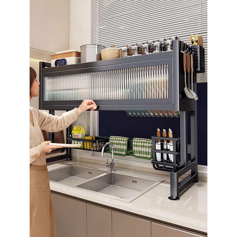 帅仕厨房水槽置物架家用碗碟收纳洗碗槽水池防尘碗柜多功能沥水架