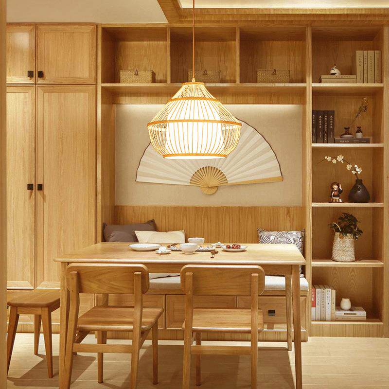 东南亚新中式竹编竹藤艺创意个性茶楼手工简约现代灯饰飞碟灯