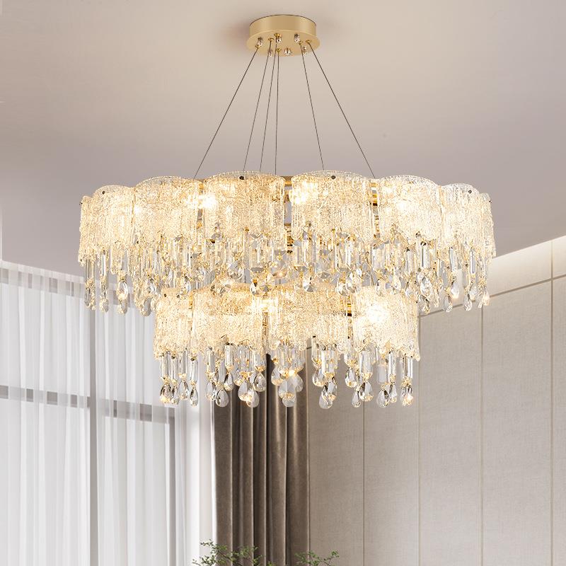 2024新款法式奶油卧室灯雪花玻璃叶片水晶客厅吊灯卧室吊灯灯具