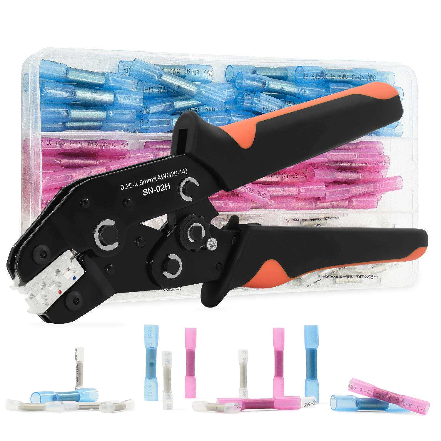 跨境热卖SN-02H 7寸棘轮压线钳 130PCS热缩防水端子压接工具套装