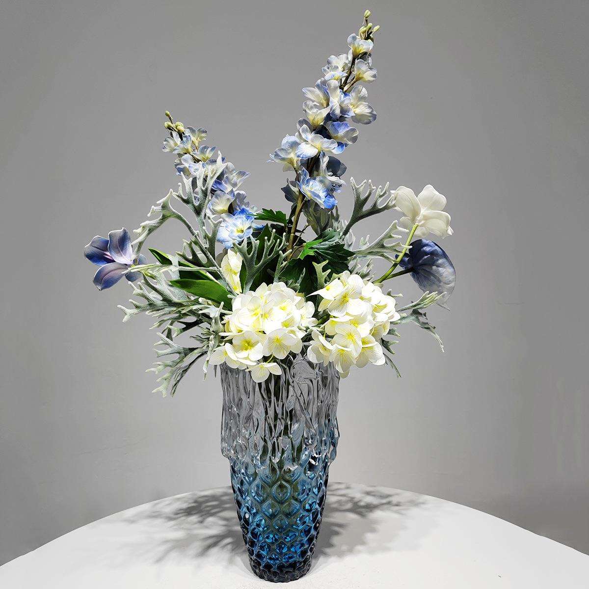 现代轻奢玻璃花瓶高端仿真花艺摆件客厅餐桌高级感绿植假花装饰品